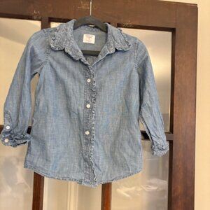 Crewcuts Girls' Ruffle-Detail Chambray Shirt, size XS.
